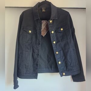 IMAN GLobal Chic black stretch denim jacket with gold buttons Medium